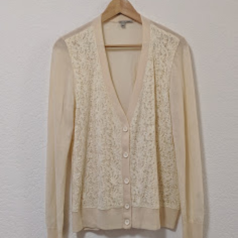 Halogen Cream Crochet Lace Cardigan